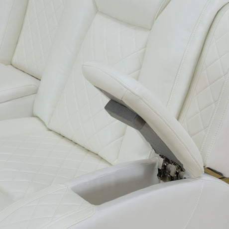 JBXBER Power Recliner Sectional Sofa Set, White Leather Sectional Couch for Living Room, L Shape Reclining Sofa with Led Lights, Cup Holder, Pull-Down Table for Home/Office(6 Seat) JBXBER