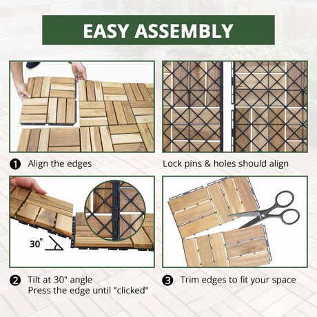 BEEFURNI Acacia Interlocking Deck Tiles (12x12 Pack 20), Acacia Wood Deck Tiles Interlocking Outdoor, Indoor Flooring for Balcony Decor, Backyard, 1-Year Manufacturer Warranty (Natural Wood Color) BEEFURNI