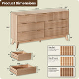 TROJM 54'' Wide 7 Drawers Dresser for Bedroom,Modern Fluted Vertical Chest with Rounded Corners,Fluted Dresser for Living Room,Hallway, Natural Wood TROJM