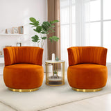 SLEERWAY 360° Swivel Barrel Chair Set of 2, Modern Velvet Round Accent Chair, Comfy Upholstered Small Armchair with Gold Metal Base for Living Room Bedroom Nursery Office Sillas para Sala, Orange SLEERWAY