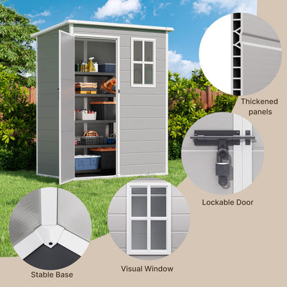 Gizoon Outdoor Resin Storage Shed 5x3 FT, Plastic Garden Shed with Floor for Tool, Garbage Can, Bike, Outside Sheds & Outdoor Resin Shed with Lockable Door for Patio, Lawn, Backyard, Grey & W - WoodArtSupply