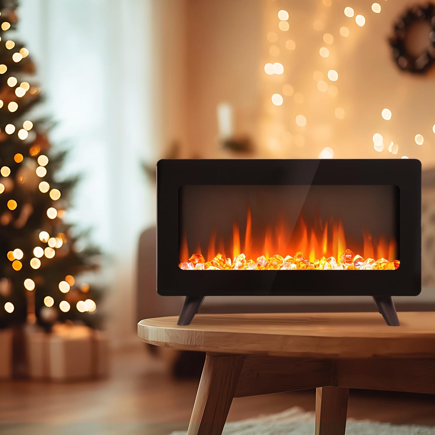 16" Freestanding Electric Fireplace Heater - Fire Places Electric Fireplace Stove with Realistic LED 3D Flames, Infrared Heater Indoor, Small Space Heater, 750 | 1500W, Overheating Protection