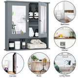 Tangkula Bathroom Medicine Cabinet with Mirror, Wall Mounted Wooden Hanging Organizer with Doors and Shelves, Bathroom Wall Mirror Cabinet (Mirror Doors, Gray) Tangkula