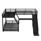 Quarte L-Shaped Twin Over Full Bunk Bed with Twin Size Loft Bed, Metal Triple Bunk Bed with Slide and USB Ports, Space-Saving,Designed for Kids Boys Girls Quarte