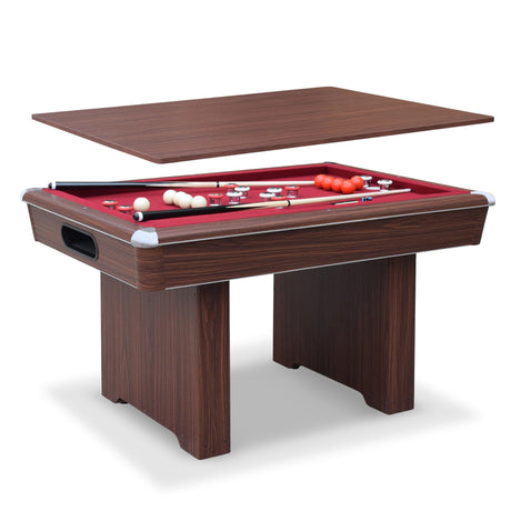 Hathaway Renegade II 54-in Bumper Pool Table – Includes Cues, Billiard Balls, Accessories – Multi Game for Adults & Kids – Rubber Action Bumpers – Family Game Room – Red Felt with Walnut Finish Hathaway