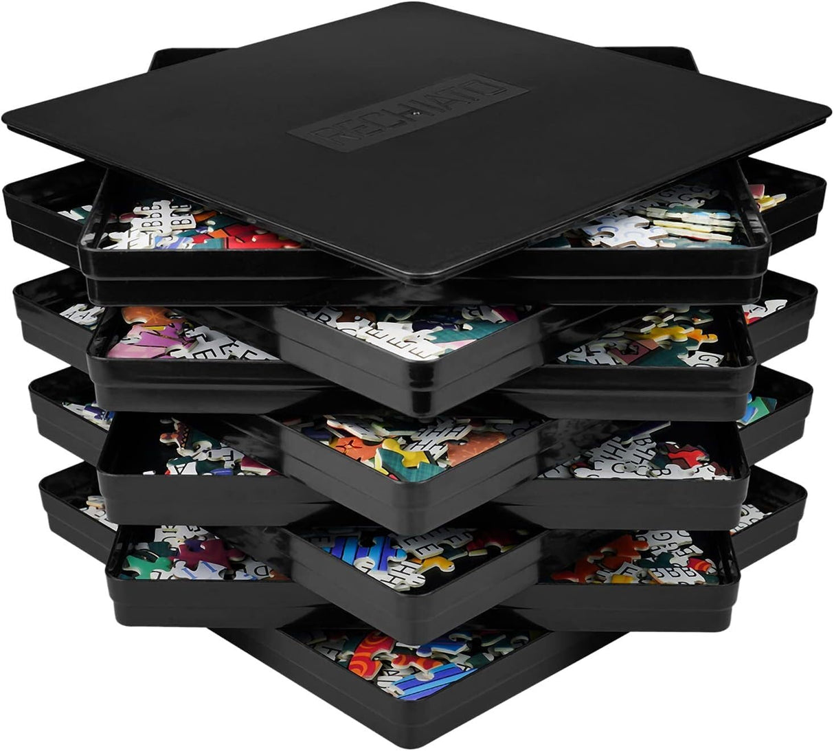 8 Sorting Trays for Jigsaw Puzzles - Fit Up to 2000 Pieces, 8"X8" Accessories, Stacking Trays - Gift for Puzzlers (Black) WISHDIAM