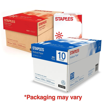 Staples Select Copy Paper, 8.5" x 11", 20 lbs., White, 500 Sheets/Ream, 10 Reams/Carton (20472)