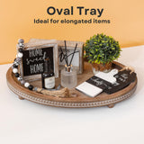 FESTWIND Decorative Tray, Oval Wooden Tray for Coffee Table Decor Kitchen Dinning Table Entryway, Small Beaded Tray for Holidays, Wood Tray Distressed Brown FESTWIND