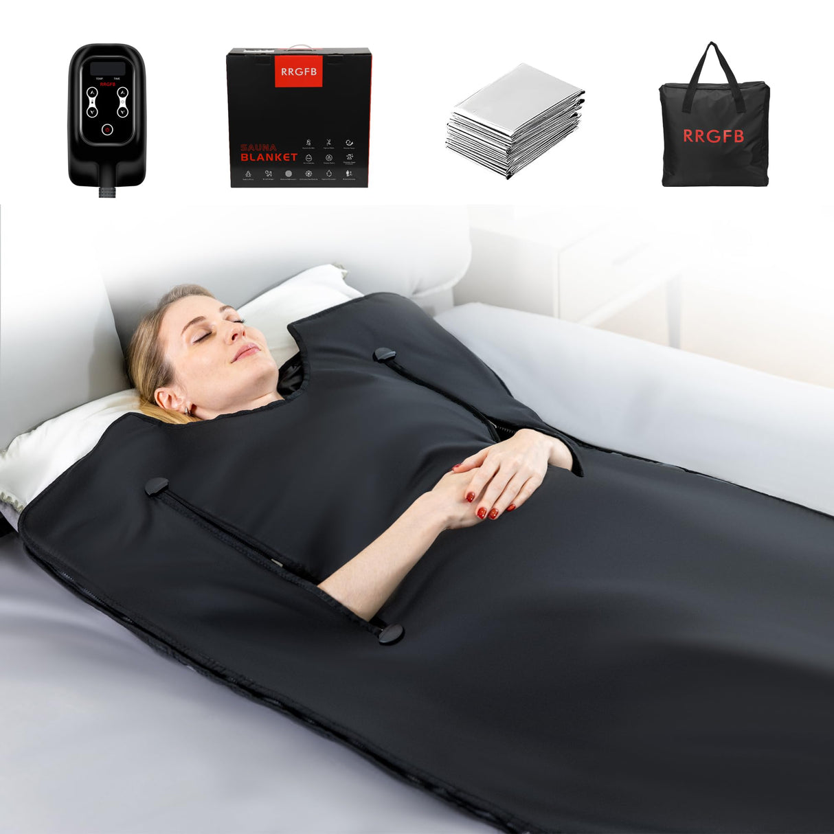 RRGFB Infrared Sauna Blanket, Portable Sauna Blanket for Detoxification, Crystal Therapy Personal Sauna for Home Relaxation, 1-60 Mins Timer, 95-167℉ Temp Range, 5.74 ft x 2.53ft RRGFB