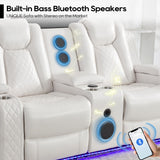 Power Recliner Sofa Set with Bass Speaker for Living Room,Faux Leather 3 Seater Reclining Sofa and Loveseat Seating Couch w/ Wireless Charger,Reading Light,LED Lights,Home Theater Love seat Sets,White Comfort Stretch