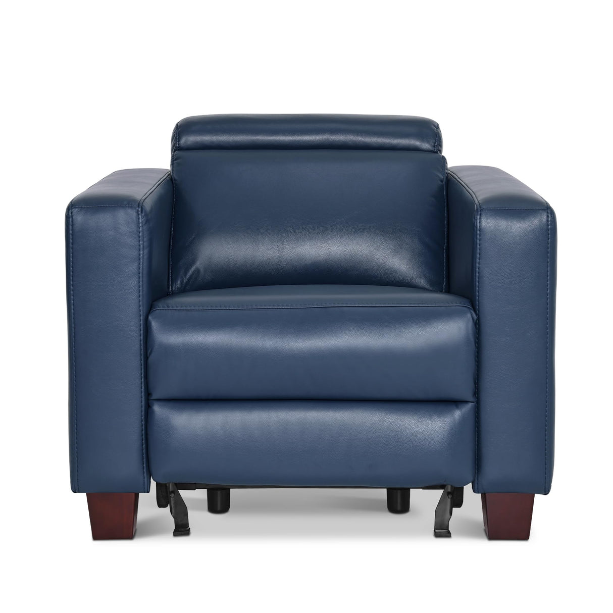 MCombo Zero Wall Recliner Chair, Wall Hugger Power Loveseat Recliner with Adjustable Headrest, High Wood Leg, USB & Type C Dual Charge Ports, for Living Room, Small Spaces, HL128 (Faux Leather, Blue) MCombo