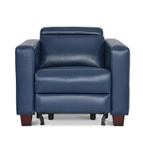 MCombo Zero Wall Recliner Chair, Wall Hugger Power Loveseat Recliner with Adjustable Headrest, High Wood Leg, USB & Type C Dual Charge Ports, for Living Room, Small Spaces, HL128 (Faux Leather, Blue) MCombo