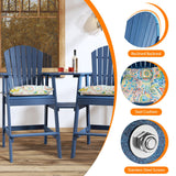 Sundale Outdoor Tall Adirondack Bar Set, Patio Umbrella Table and Bar Chairs Set of 2, 3 Pieces Counter Height Dining Bistro Set, Pub Table with HDPE Stools, 2 Umbrella Hole Caps, Navy Blue Sundale Outdoor