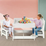 Kinder King Kids Wood Table & 2 Chairs Set, 3 in 1 Children Activity Table w/Storage, Removable Tabletop, Blackboard, 3-Piece Toddler Furniture Set for Art, Crafts, Drawing, Reading, Playroom, Grey Kinder King