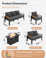 Aoxun Aluminum Outdoor Patio Furniture Set, 8-piece Outdoor Sectional with 44'' Propane Gas Firepit Table, Patio Conversation Sets with Upgraded Armrests and Cushions for Backyard, Garden and Poolside Aoxun