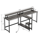 Mexin Two Person Desk-83.7 Inch Double Computer Desk with Monitor Stand and Power Outlets, Office Desk with Storage Shelves, Long Workstation Desk for Home Office, Gray Oak Mexin