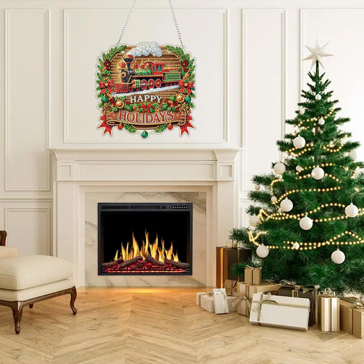 ARPADAMO Diamond Art Painting Pendant Kits 5D Diamond Art Painting Art Hanging Kit Christmas Train DIY Diamond Crystal Window Pendant Kit for Adults Gift Wall Home Decoration ARPADAMO