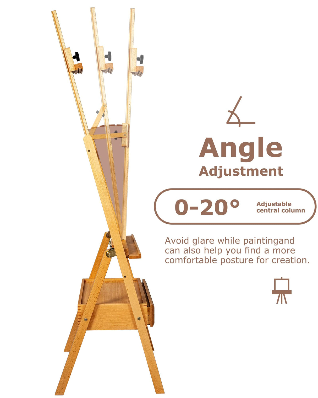 DJAR Large Art H-Frame Easel with Storage Drawer and Shelf, Middle Mast Adjustable to 75", Solid Beech Wood Painting Wooden Easel for Adults, Students, Hold Canvas up to 36", Natural DJAR