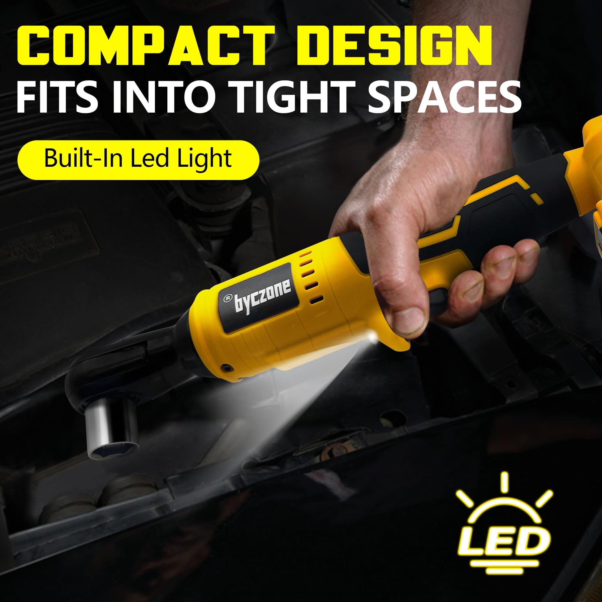 3/8" Brushless Ratchet Wrench Compatible with DEWALT 20V Battery, 74Ft-Lbs Electric Cordless Ratchet, Square Drive Wrench with Variable Speed, 1/4" Adapter, 3" Extension Bar & 7 Sockets (Tool - WoodArtSupply