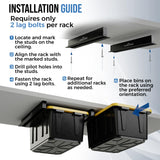 Storlutions Overhead Garage Storage Rack - For 16"-24" Stud Spacing Garage Racks -1.8mm Alloy Steel Garage Overhead Storage Racks - Garage Hanging Storage Rack Expandable to 5 Rows for Storage Bins Storlutions