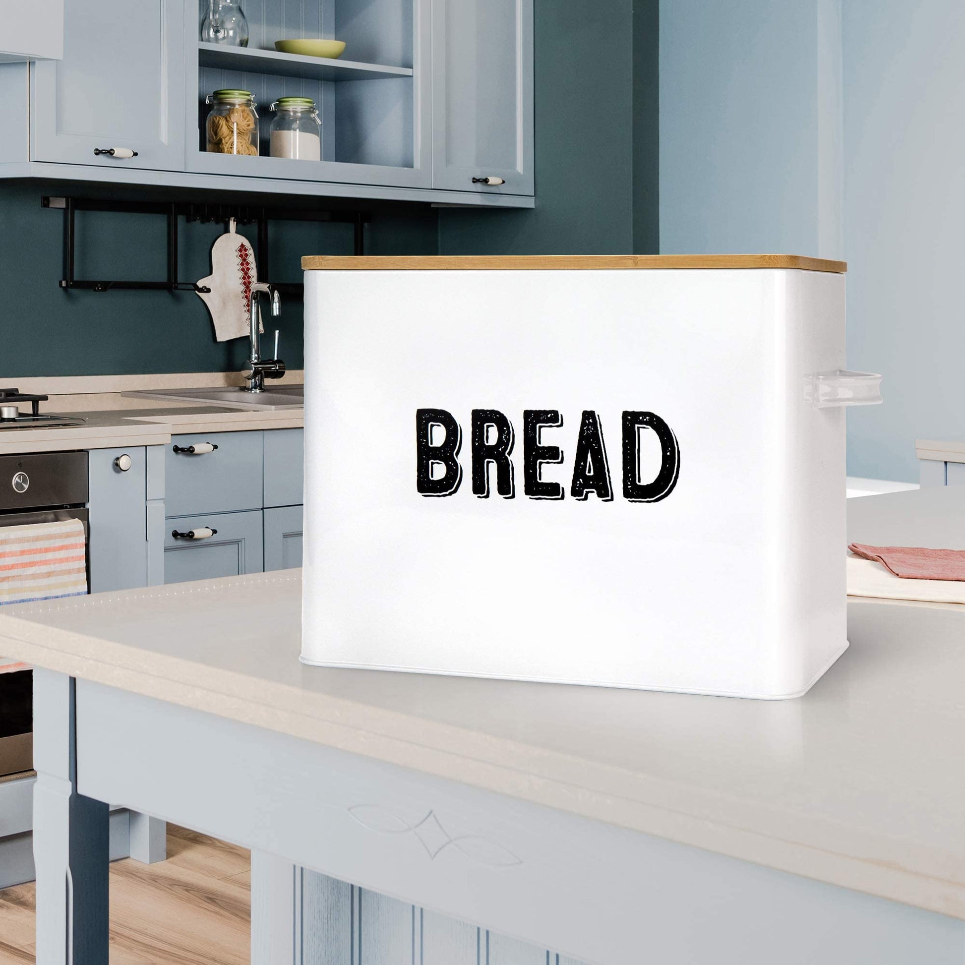 Granrosi Large White Bread Box for Kitchen Countertop, Bread Storage Container, Breadbox, Bread Container, Bread Boxes, Bread Keeper, Bread Holder - Farmhouse Bread Box with Bamboo Wooden Lid - WoodArtSupply