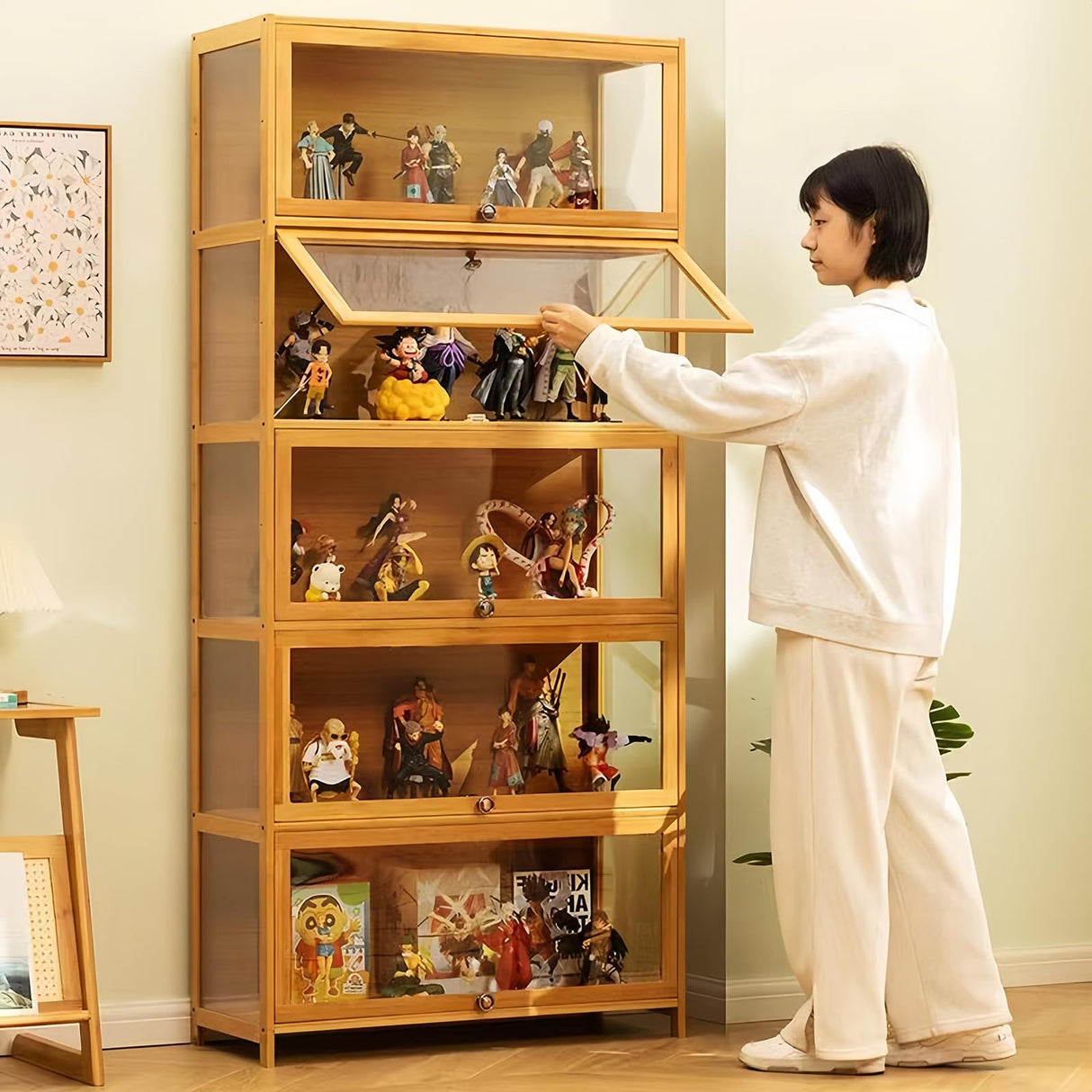 ouioyggk Curio Display Cabinet, 5-Tier Storage Shelves with Acrylic Glass Door, Collectibles Toy Organizers Rack & Display Shelf, Kids Bookshelf and Bookcase for Playroom, Bedroom ouioyggk