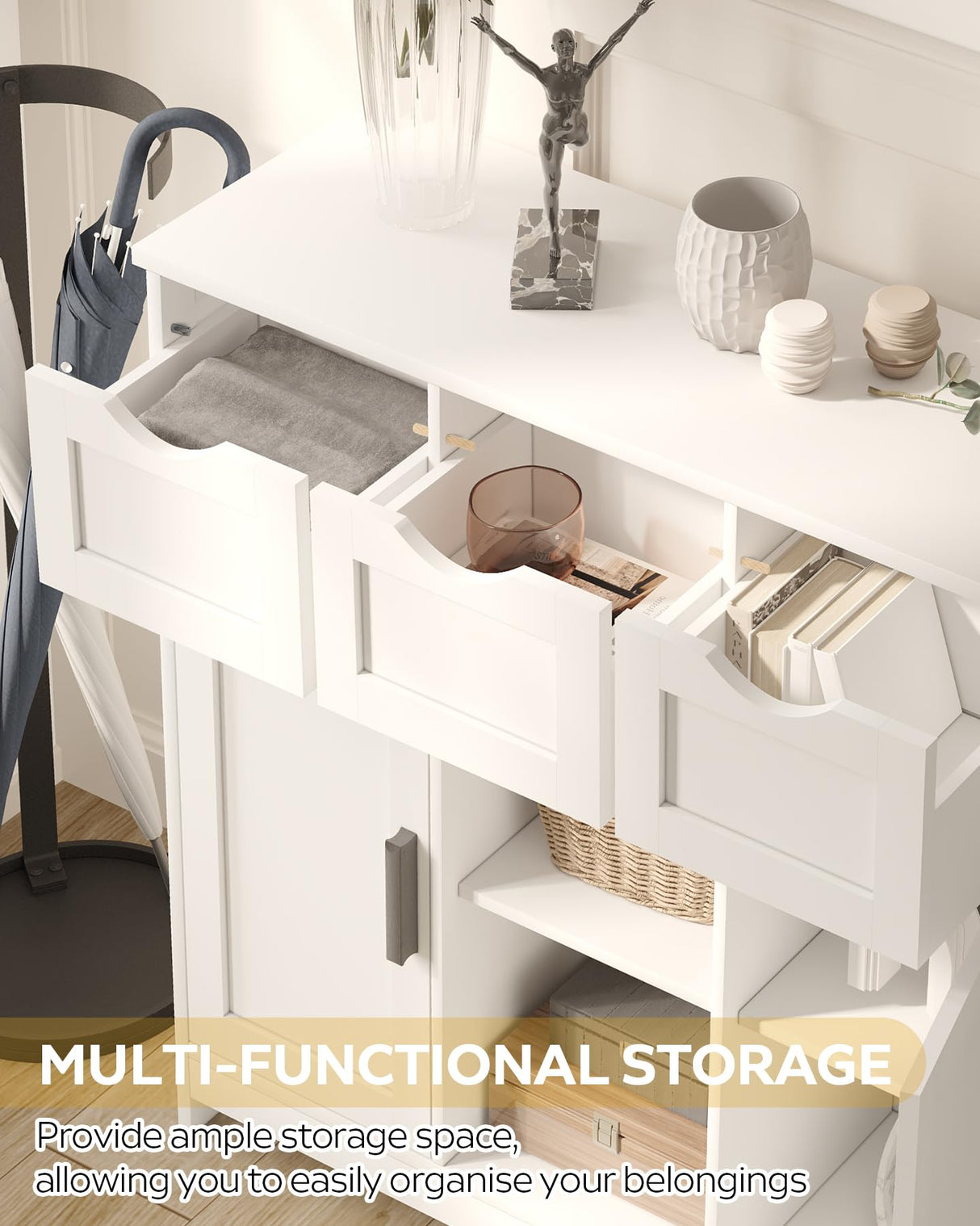 MIRROTOWEL Storage Cabinets，Wooden Floor Cabinet，with Drawers and Shelves Storage Cabinets，Accent Cabinet for Living Room， Bedroom，Bathroom Furniture Home Decor（White） MIRROTOWEL