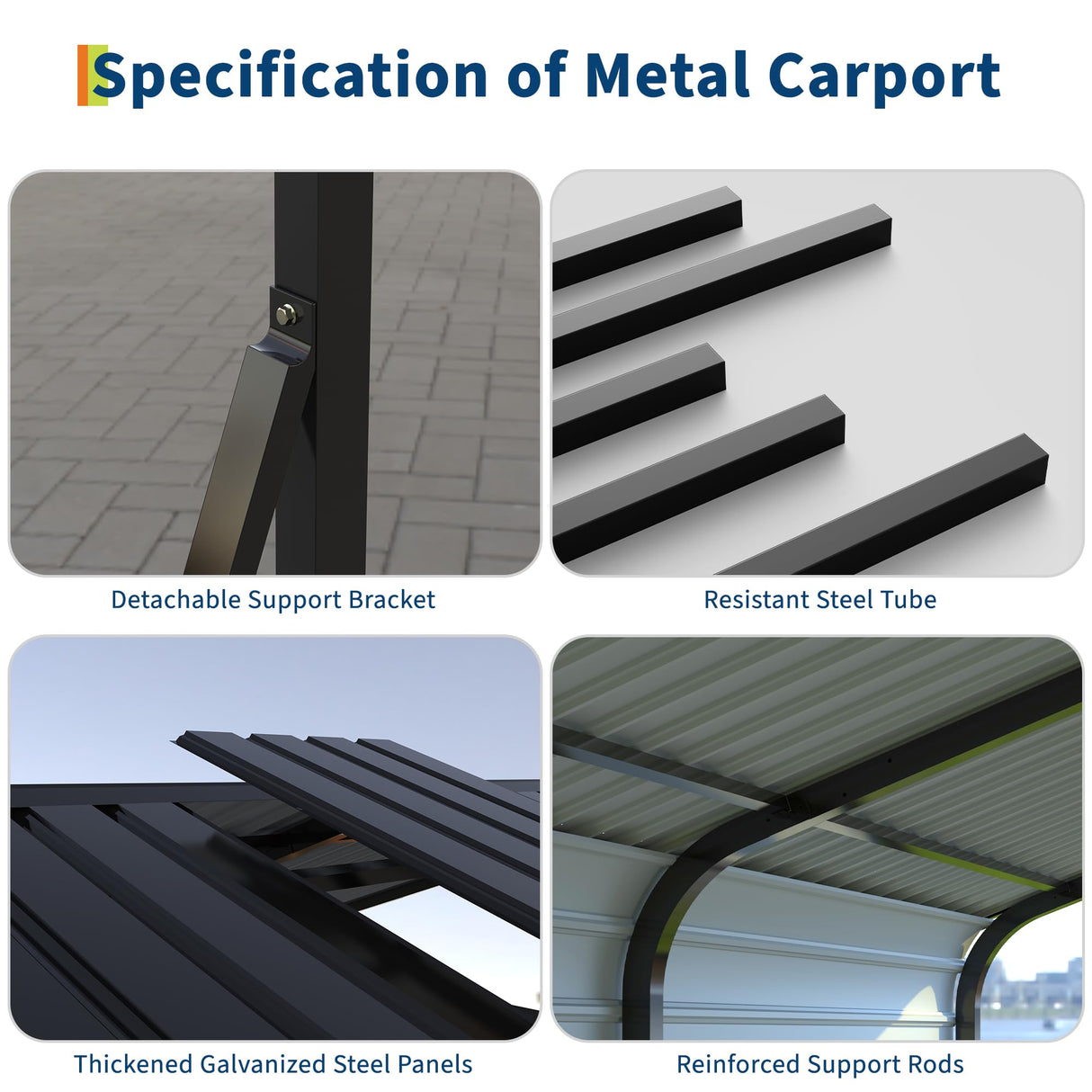 12x20 FT Metal Carport, Heavy Duty Carports Canopy with Galvanized Steel Frame & Roof, Outdoor Garage Car Port for All-Weather, Outdoor Galvanized Shelter for Car, Boats and Truck Reljofum