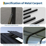 12x20 FT Metal Carport, Heavy Duty Carports Canopy with Galvanized Steel Frame & Roof, Outdoor Garage Car Port for All-Weather, Outdoor Galvanized Shelter for Car, Boats and Truck Reljofum