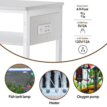 ZERDER Aquarium Stand with Power Outlets, Cabinet for Fish Tank Accessories Storage, Heavy Duty Metal Fish Tank Stand for Turtle Tank (White, 40-50 Gallons)