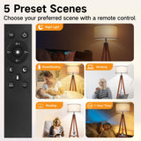 OUTON Dimmable Wood Tripod Floor Lamp with Shelves, Remote Control, Mid Century Modern Standing Lamp 58.5" for Bedroom, Living Room, and Office, Flaxen Lamp Shade Include E26 9W Bulb OUTON