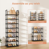LANTEFUL Tall Shoe Rack 8 Tiers, 16-20 Pairs Shoe and Boots Organizer Storage Sturdy Shoe Shelf, Narrow Vertical Shoe Rack for Entryway, Closet, Metal Shoe Organizer with 5 Hooks LANTEFUL