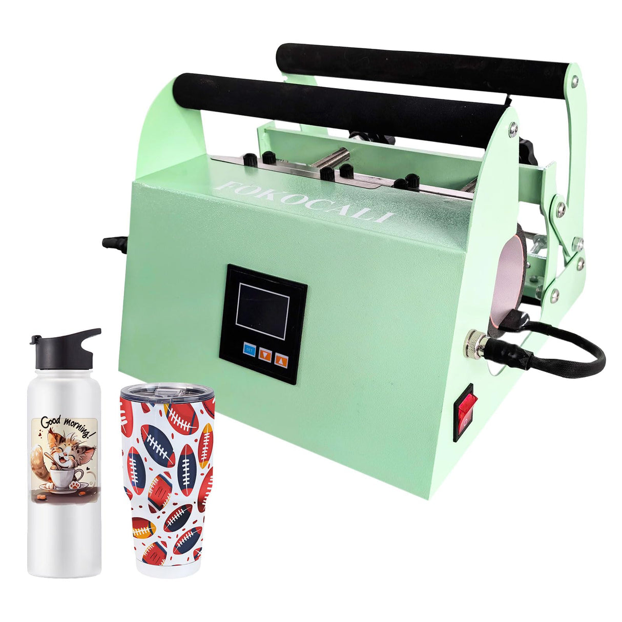 FOKOCALI 40 OZ Tumbler Heat Press Machine 110V Heat Press for 40oz Car Cup with Handle Sublimation Straight Tumblers Bottles Mugs Glass Tumbler Printing Easy Operation FOKOCALI