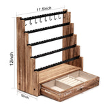 Pinzoveco Earring Organizer, 5 Layer Earring Holder Organizer with Necklace Holder Pole, Rustic Wood Jewelry Organizer Stand Display for Stud Earring Bracelet Necklace Ring, 175 Earring Holes Pinzoveco