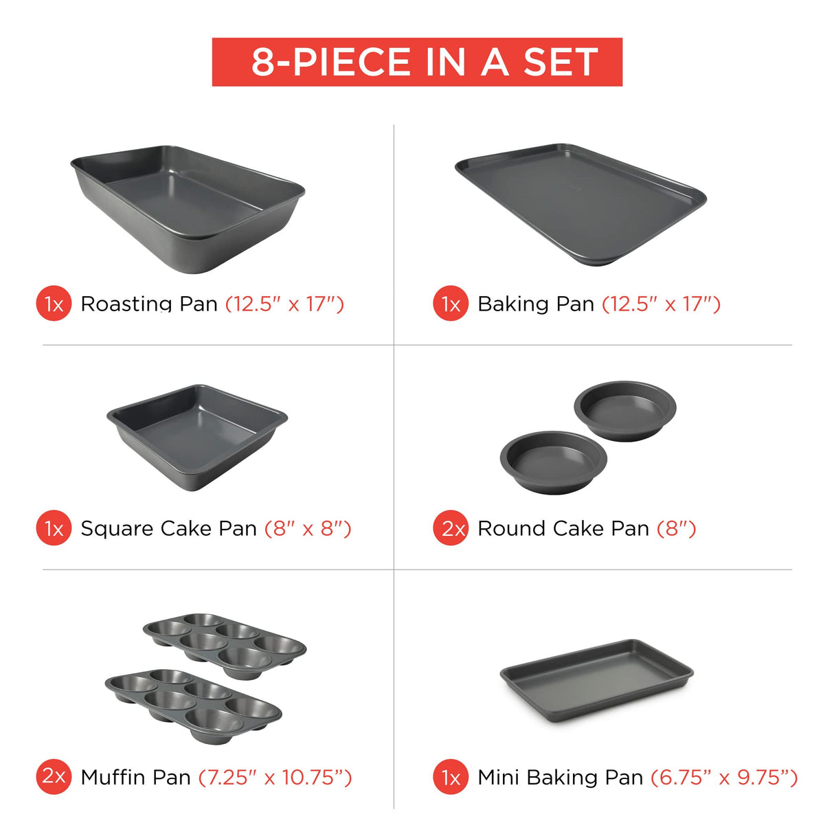 Elbee Home Set of 8 Durable Non-Stick Carbon Steel Baking Bricks for Easy Storage Elbee