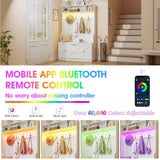 Maupvit Hall Tree with Bench and Shoe Storage, Coat Rack with Shoe Bench, 6 Shoe Cubbies, 4 Coat Hooks, LED Lights and Adjustable Shelf, Entryway Hall Tree, Shoe Bench with Soft Cushion for Hallways Maupvit