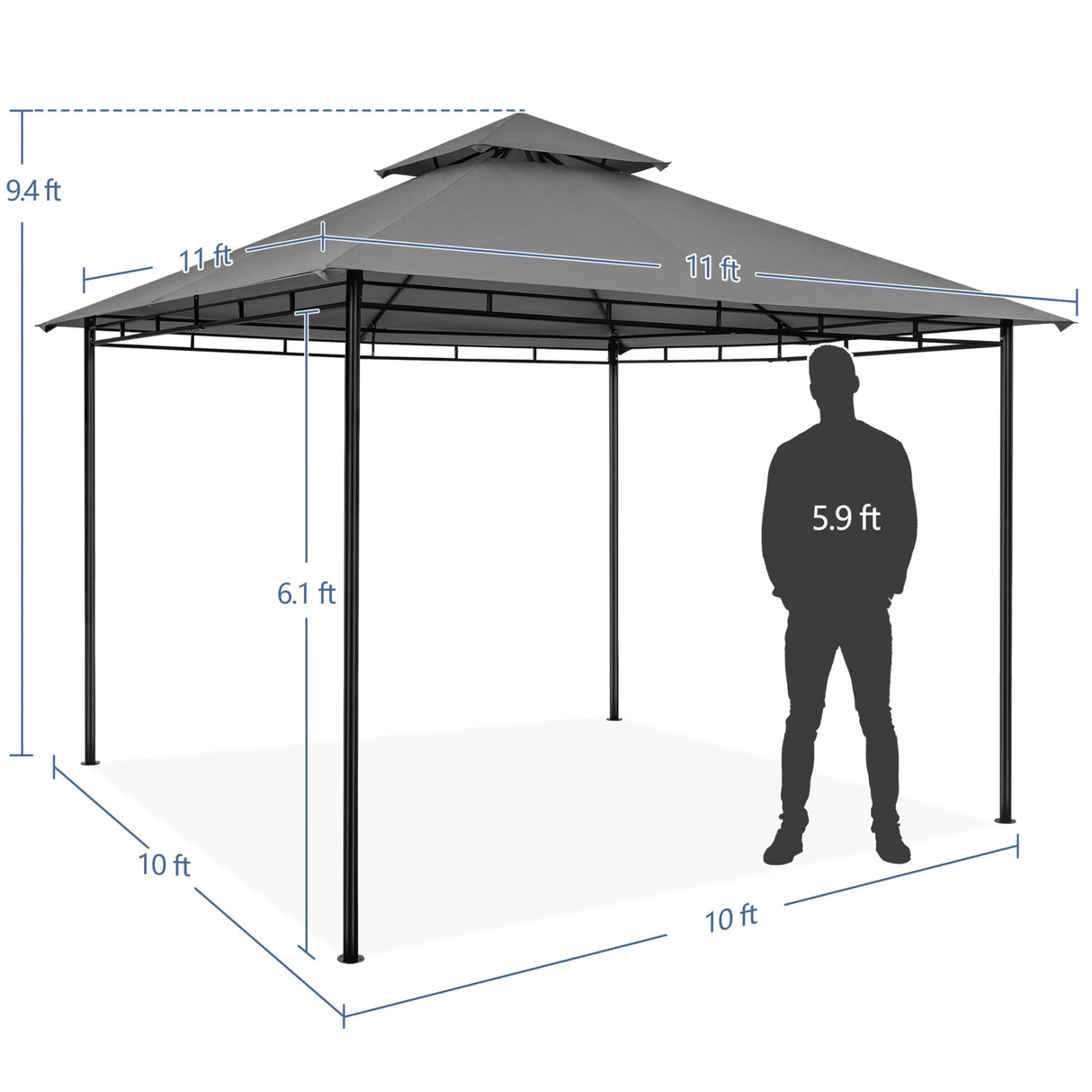 Yaheetech Gazebo for Patios 11x11 - Outdoor Powder-coated Steel Frame Gazebo, Double Roofs Grill Gazebo BBQ Pavilion, Water-resistant, for Lawn/Backyard/Garden/Deck, Dark Gray Yaheetech