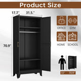 pozdeg Metal Armoire Wardrobe Closet, 71" Tall Clothing Storage Cabinet with Hanging Rods, Household Closet Organizers with Adjustable Shelves for Home Office or Gym (Black) pozdeg