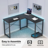 L-Shaped Wooden PC Desk for Gaming and Work - 50 Inch Writing Space-Saving Corner Table with CPU Storage Shelf, Side Bag, Home, Office, Black HOMEE