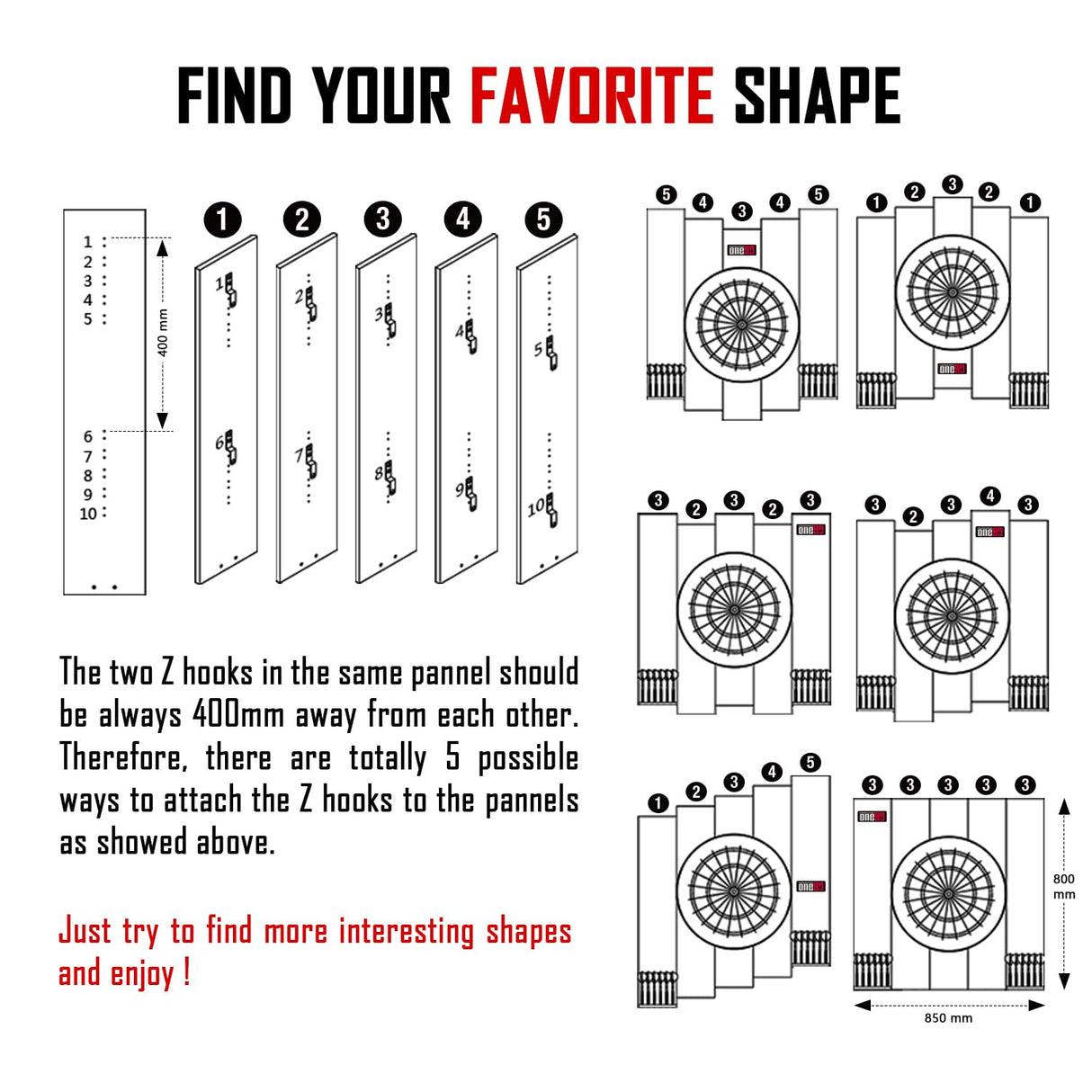 ONE80 Knock-down Dartboard Backboard for A Large Area of Wall Protection Free Combination for Various Set-up Options Wooden Backboard with Black Veins Mounting Kits and Instructions Included Dartboard ONE80