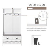 HOMCOM 3-in-1 Hall Tree, Entryway Bench with Coat Rack, Mudroom Bench with Shoe Rack, 2 Storage Drawers, 4 Hooks and Padded Seat Cushions for Hallway, White HOMCOM