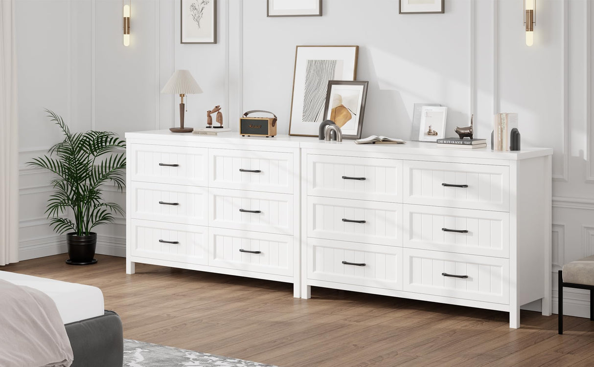 Jocoevol White Farmhouse 6 Drawer Dresser for Bedroom - Large Double Dressers TV Stand with Deep Drawers Dressers for Hallway, Entryway - Off White Jocoevol