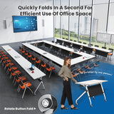 Folding Conference Table,47.2x23.6x29.5in Modern Conference Room Table Seminar Mobile Training Table,with Caster Modular Flip Top Meeting Table for Office Conference Room (White, 8 Pack) Crevew