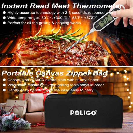 POLIGO 29 PCS BBQ Grill Accessories Stainless Steel BBQ Tools Grilling Tools Set with Storage Bag for Christmas Dads Birthday Presents - Camping Grill Utensils Set Ideal Grilling Gifts for Men Women POLIGO
