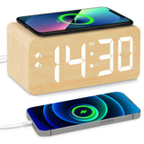 URAYCO Wood Digital Alarm Clock with 10W Fast Wireless Charger, USB Charging Ports, DST, Dimmable, Snooze, Large Number LED Display for Bedrooms, Desk, Living Room Table, Bedside, Nightstand (Bamboo) URAYCO