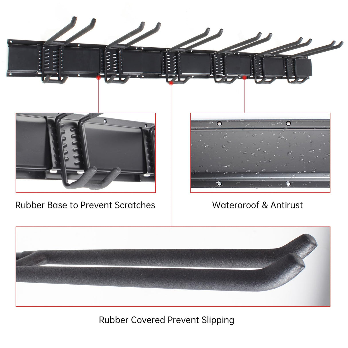 NOEAIKE Garage Storage Rack Hooks, 48 Inch Heavy Duty Wall Mount Garage Organization with 3 Rails and 6 Adjustable Double Wall Hooks,Hanging Shelves for Garden Tool/Broom/Mop(Black) NOEAIKE