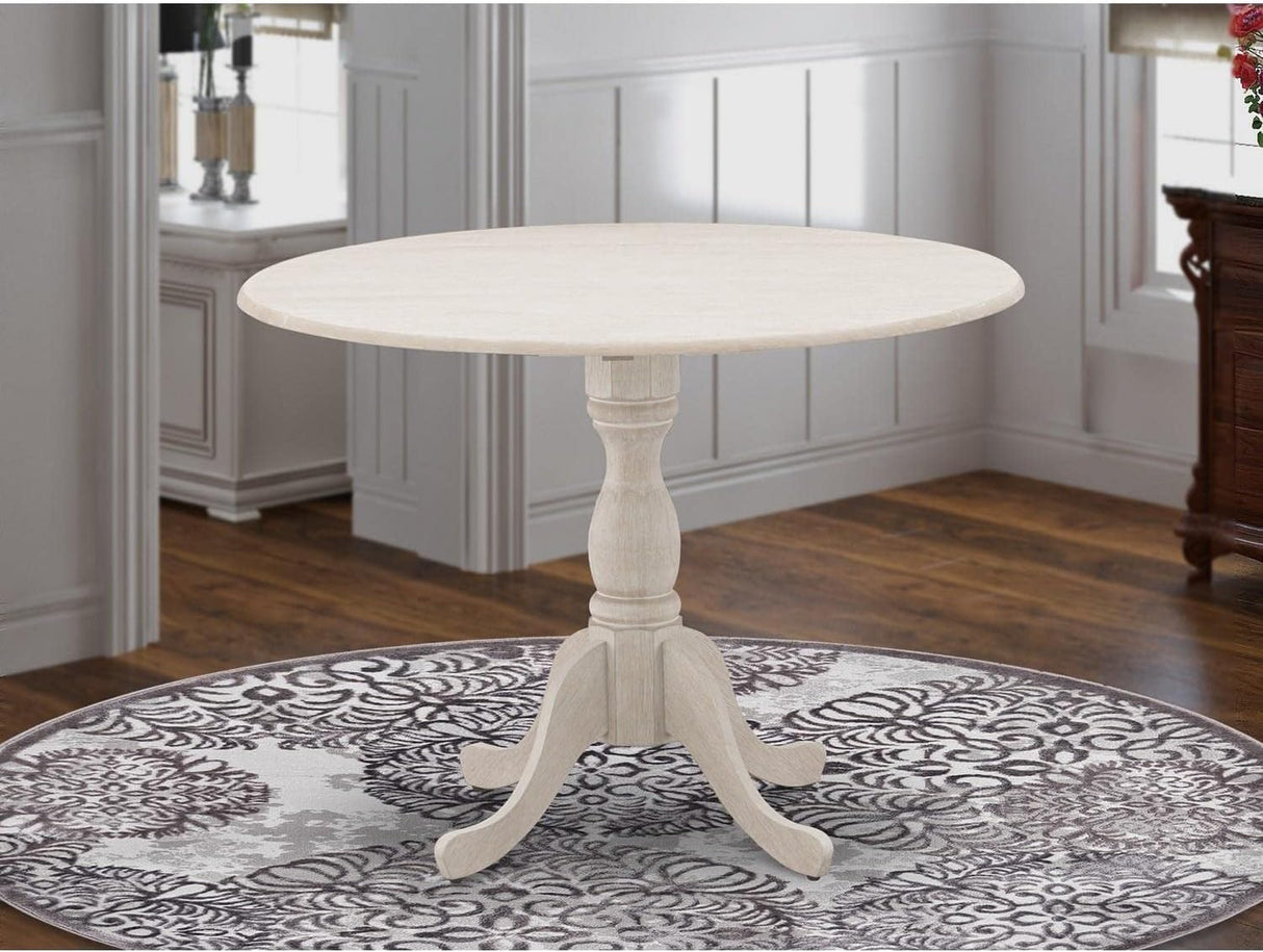 East West Furniture DMT-ABC-TP Dublin Kitchen Dining Table - a Round Wooden Table Top with Dropleaf & Pedestal Base, 42x42 Inch, Wirebrushed Buttercream East West Furniture