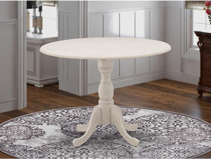 East West Furniture DMT-ABC-TP Dublin Kitchen Dining Table - a Round Wooden Table Top with Dropleaf & Pedestal Base, 42x42 Inch, Wirebrushed Buttercream - WoodArtSupply