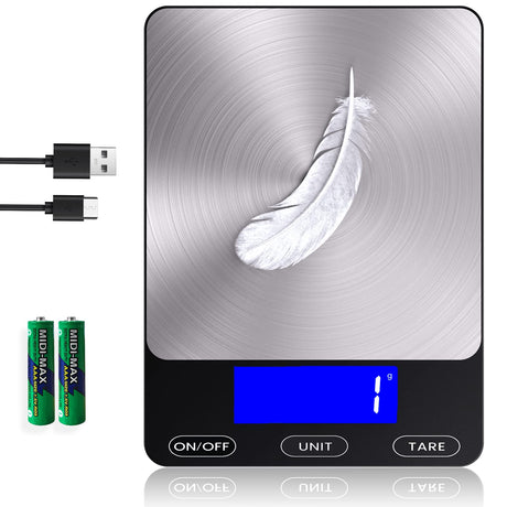 Food Scale -33lb Digital Kitchen Scale for Food Ounces Grams Rechargeable 304 Stainless Steel,Batteries and Type-C Charging | Perfect for Meal Prep, Cooking, and Baking, Black GGQ