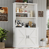 4ever2buy Farmhouse Coffee Bar Cabinet with Storage Hutch, 73 Inch Tall Coffee Bar with Wine Racks and Adjustable Shelves for Living & Dining Room, White 4ever2buy